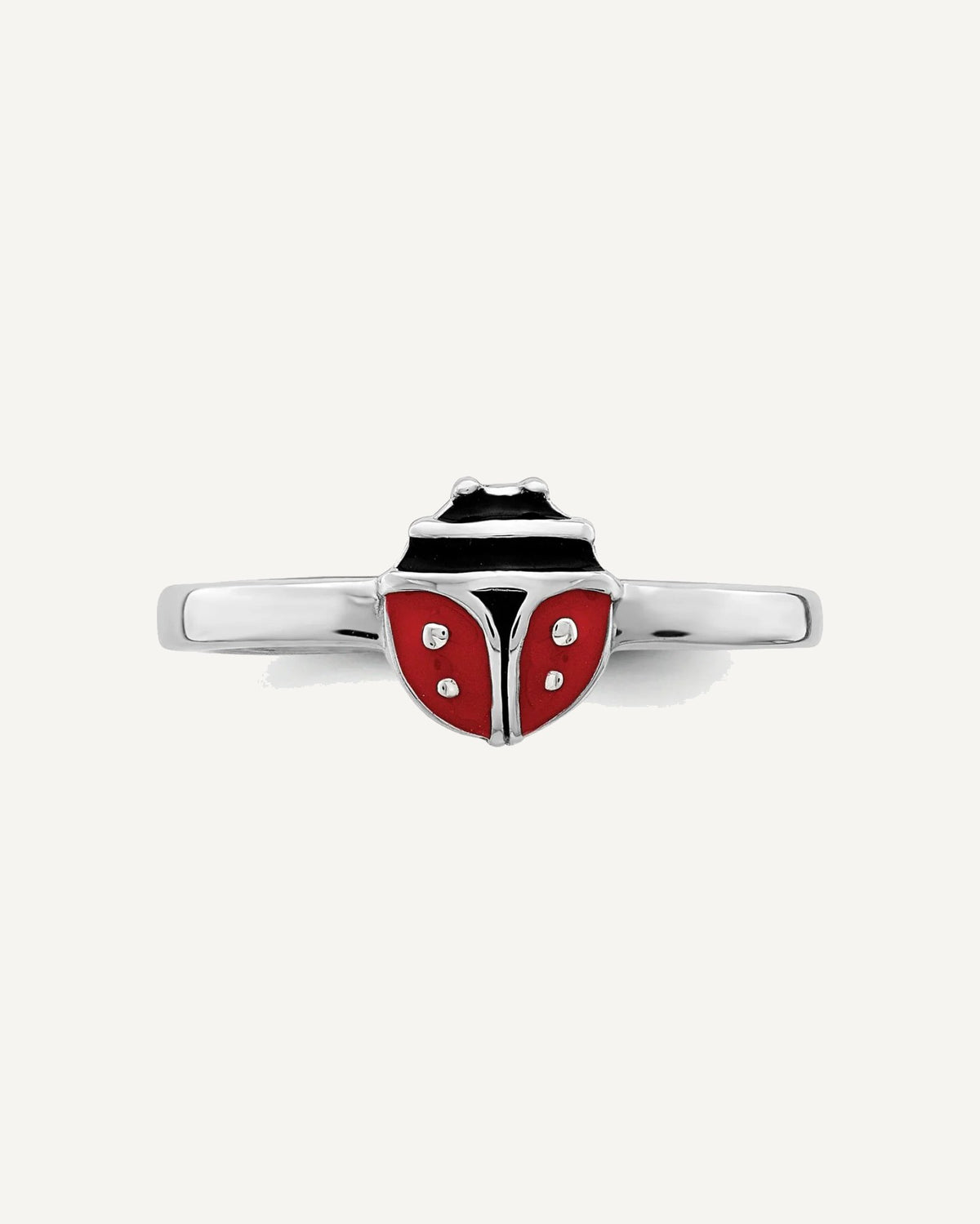 Sterling Silver Rhod-plated Polished and Enameled Ladybug Size 4 Ring – View 4