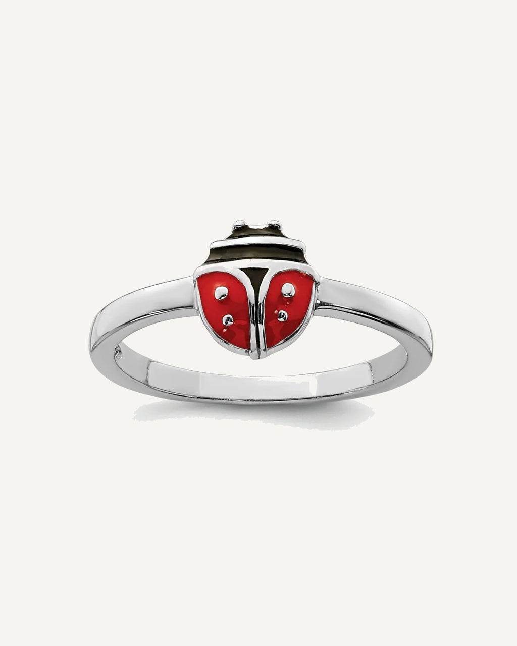 Sterling Silver Rhod-plated Polished and Enameled Ladybug Size 4 Ring – View 1