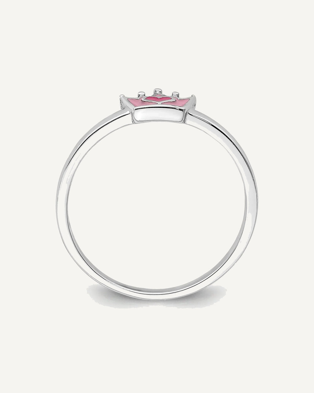 Sterling Silver Rhodium-plated Polished Pink Enamel Crown Size 3 Ring – View 2
