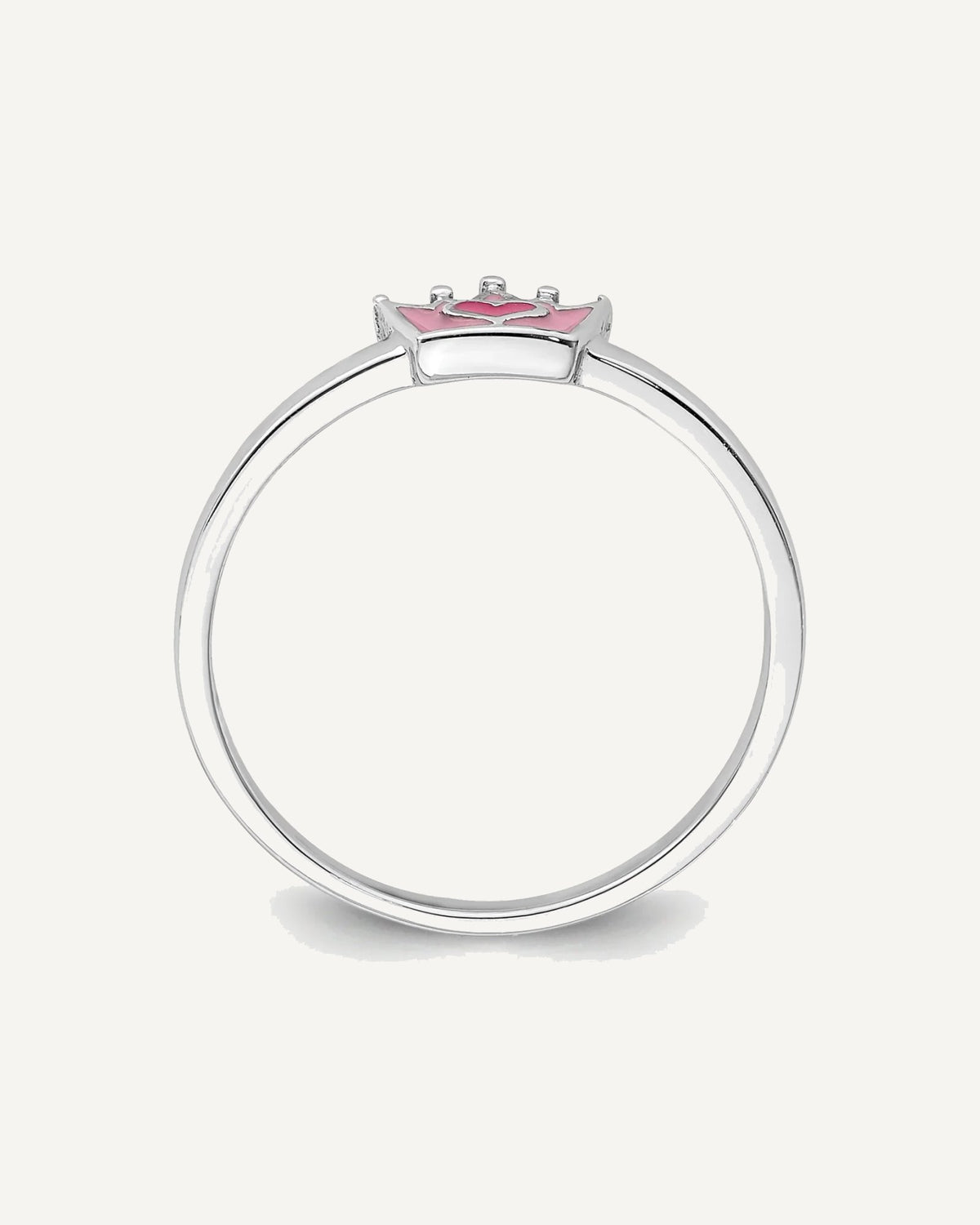 Sterling Silver Rhodium-plated Polished Pink Enamel Crown Size 3 Ring – View 2