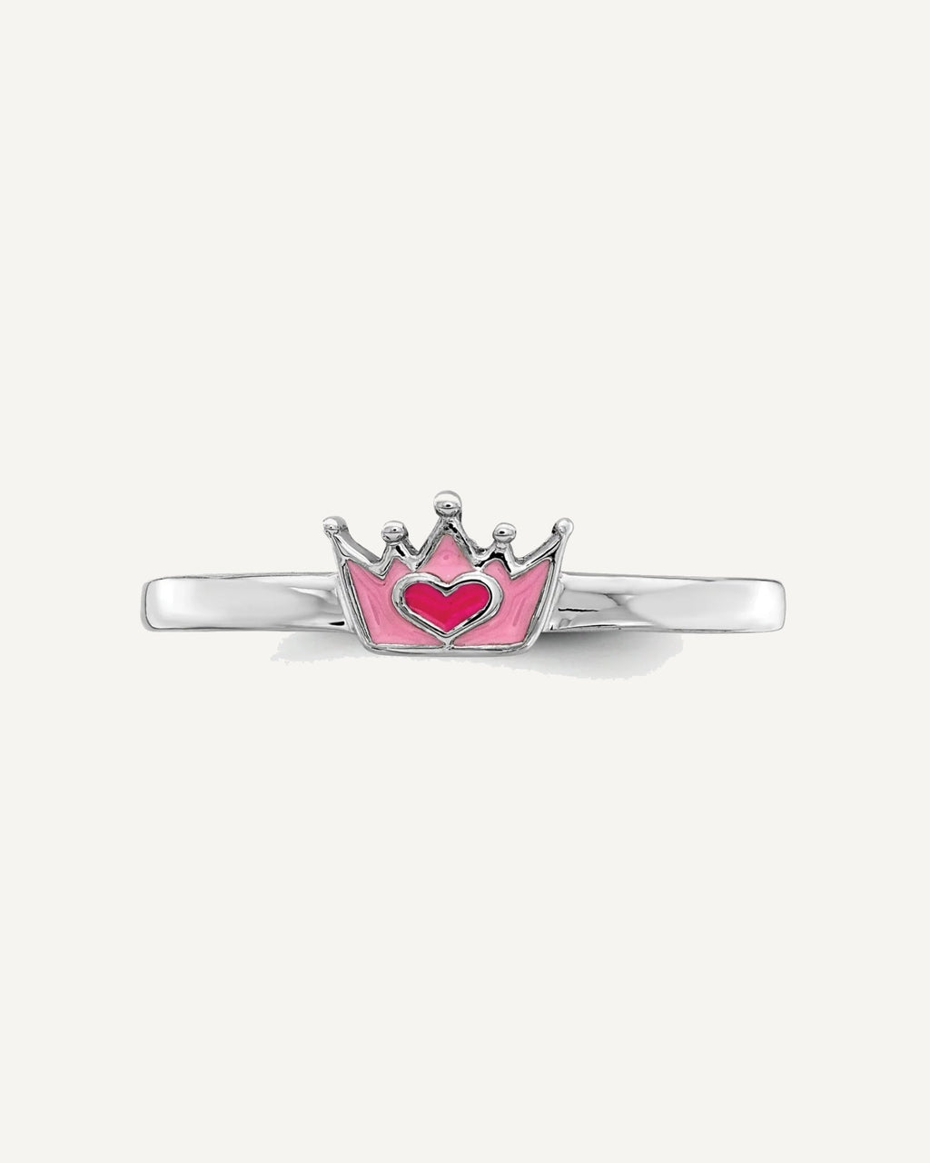 Sterling Silver Rhodium-plated Polished Pink Enamel Crown Size 3 Ring – View 5
