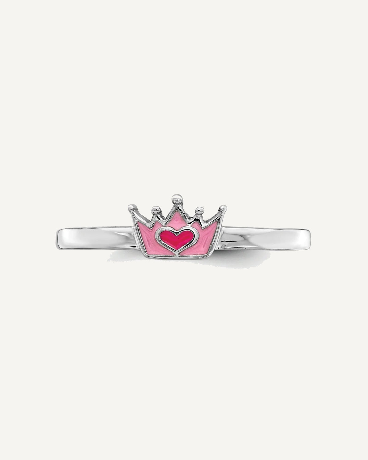 Sterling Silver Rhodium-plated Polished Pink Enamel Crown Size 3 Ring – View 5