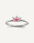 Sterling Silver Rhodium-plated Polished Pink Enamel Crown Size 3 Ring – View 1