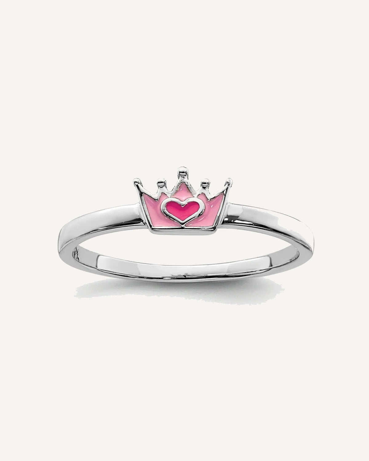 Sterling Silver Rhodium-plated Polished Pink Enamel Crown Size 3 Ring – View 1