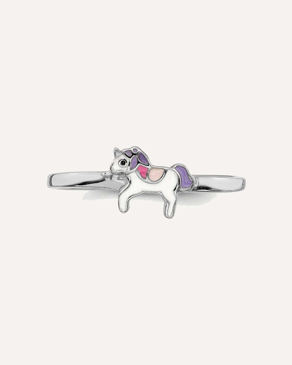 Sterling Silver Rhodium-plated Multi-color Enameled Unicorn Size 4 Ring – View 5