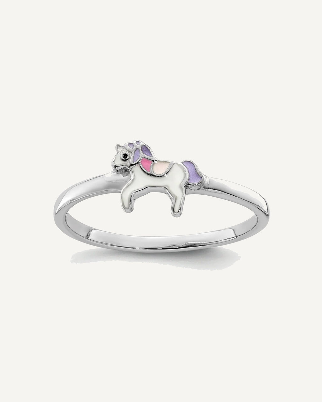 Sterling Silver Rhodium-plated Multi-color Enameled Unicorn Size 4 Ring – View 1