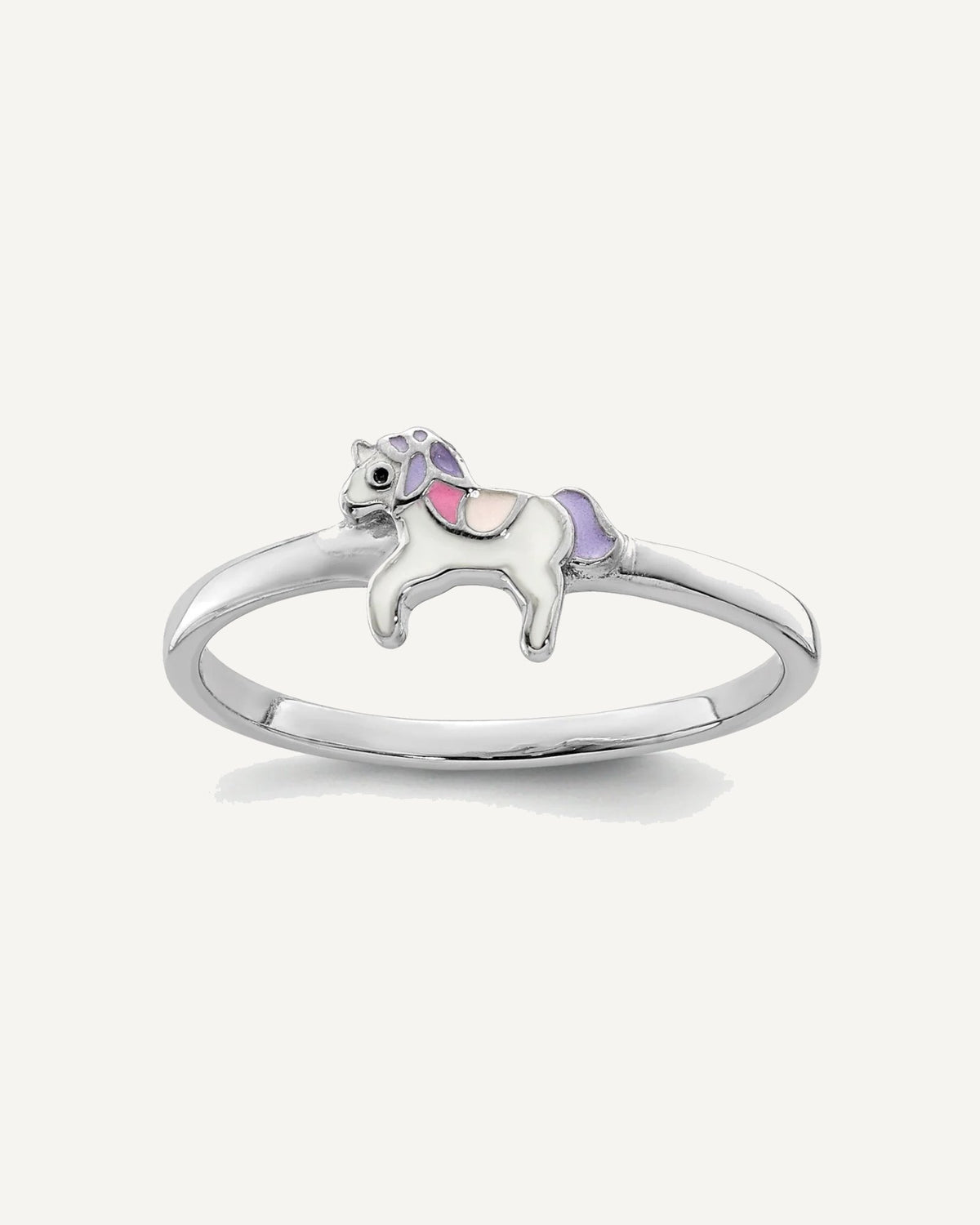Sterling Silver Rhodium-plated Multi-color Enameled Unicorn Size 4 Ring – View 1