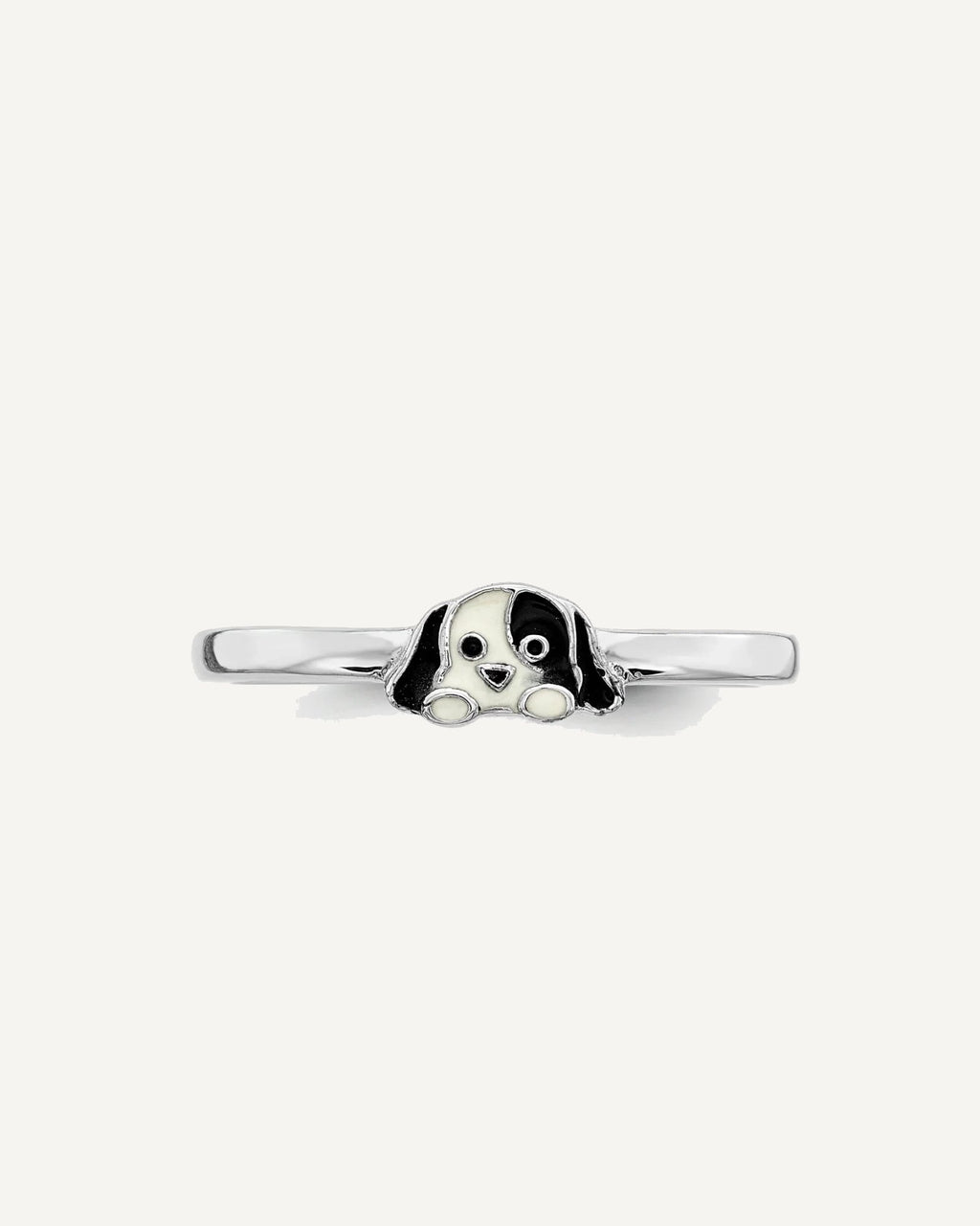 Sterling Silver RH-plated Black/White Enameled Puppy Size 4 Ring – View 5
