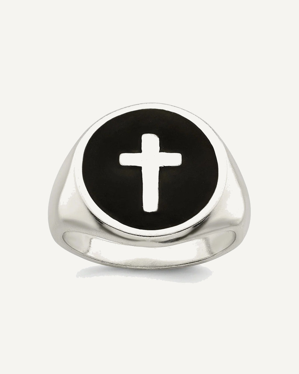 Sterling Silver Rhodium-plated Enameled Cross Ring – View 1