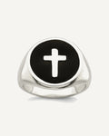Sterling Silver Rhodium-plated Enameled Cross Ring – View 1