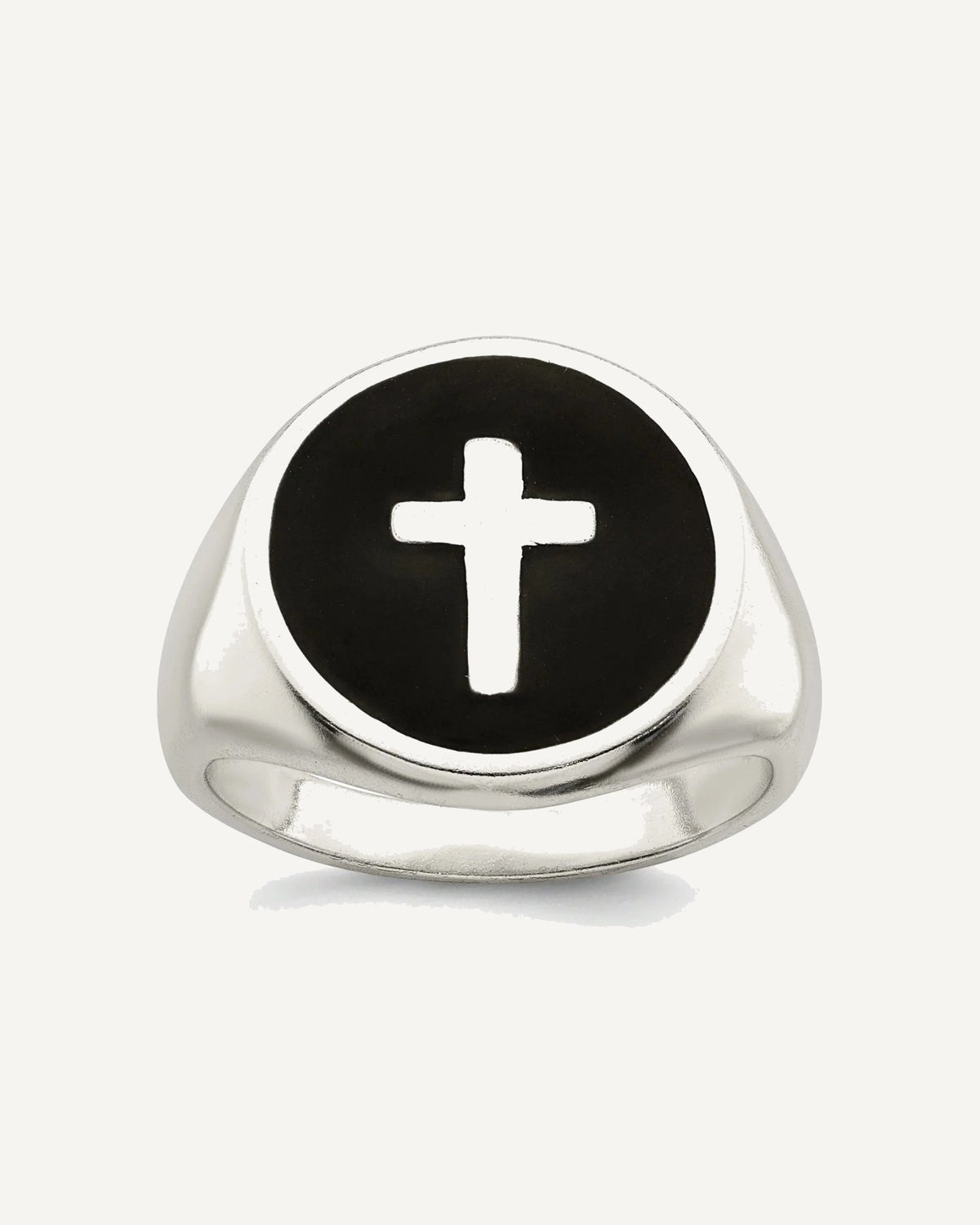 Sterling Silver Rhodium-plated Enameled Cross Ring – View 1