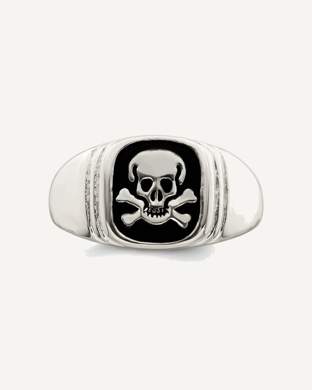 Sterling Silver Black Enameled Mens Skull and Crossbones Ring – View 5
