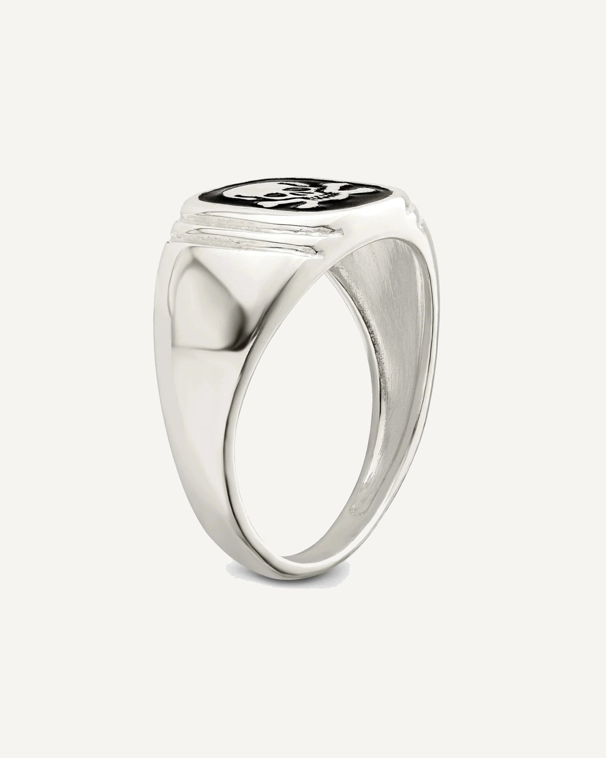 Sterling Silver Black Enameled Mens Skull and Crossbones Ring – View 7