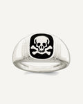 Sterling Silver Black Enameled Mens Skull and Crossbones Ring – View 1