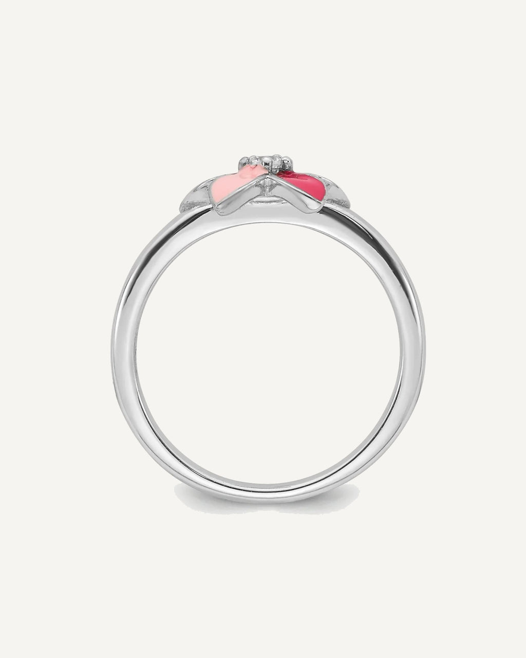 Sterling Silver RH-plated Pink Enameled and CZ Flower Children's Ring – View 2