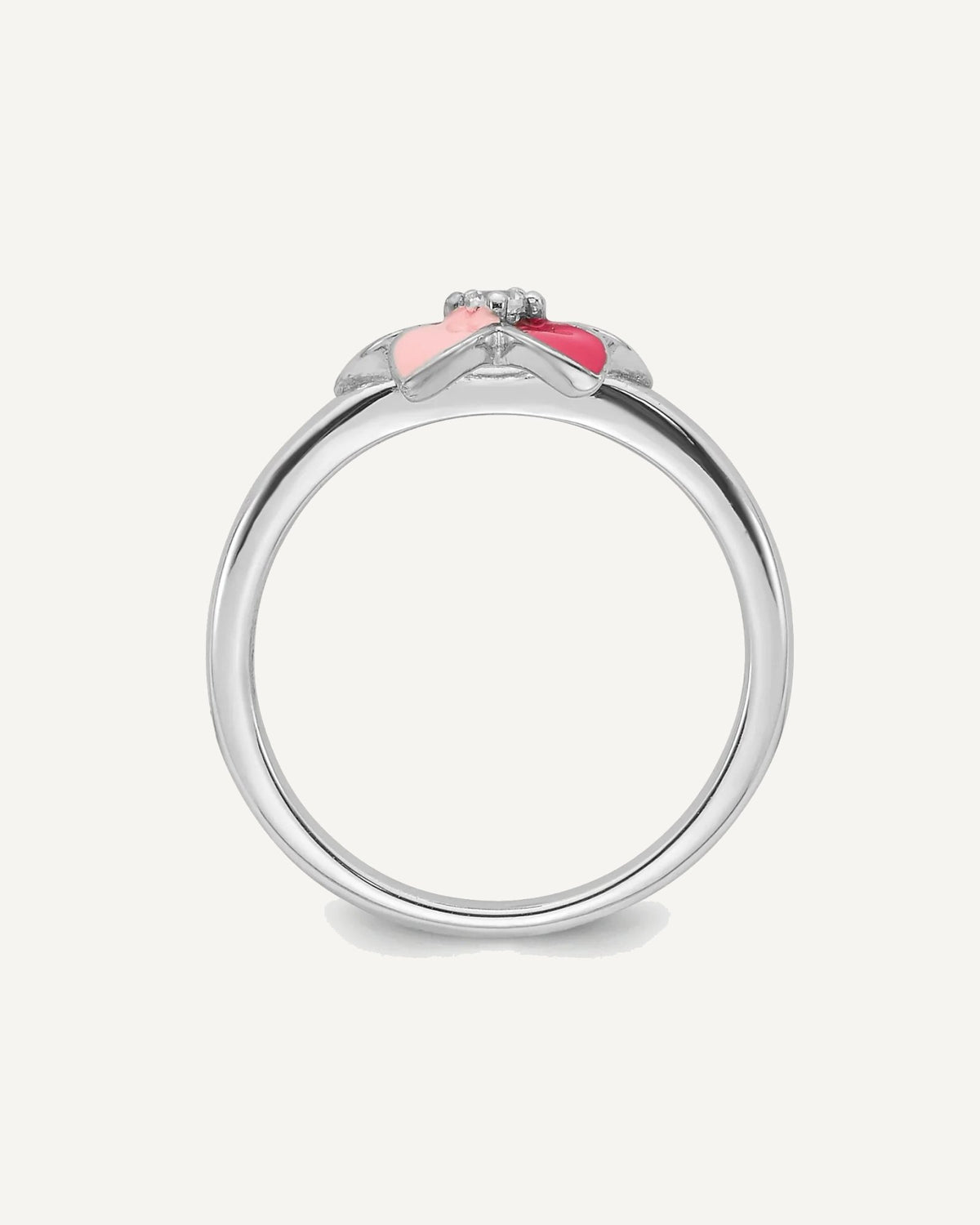 Sterling Silver RH-plated Pink Enameled and CZ Flower Children's Ring – View 2