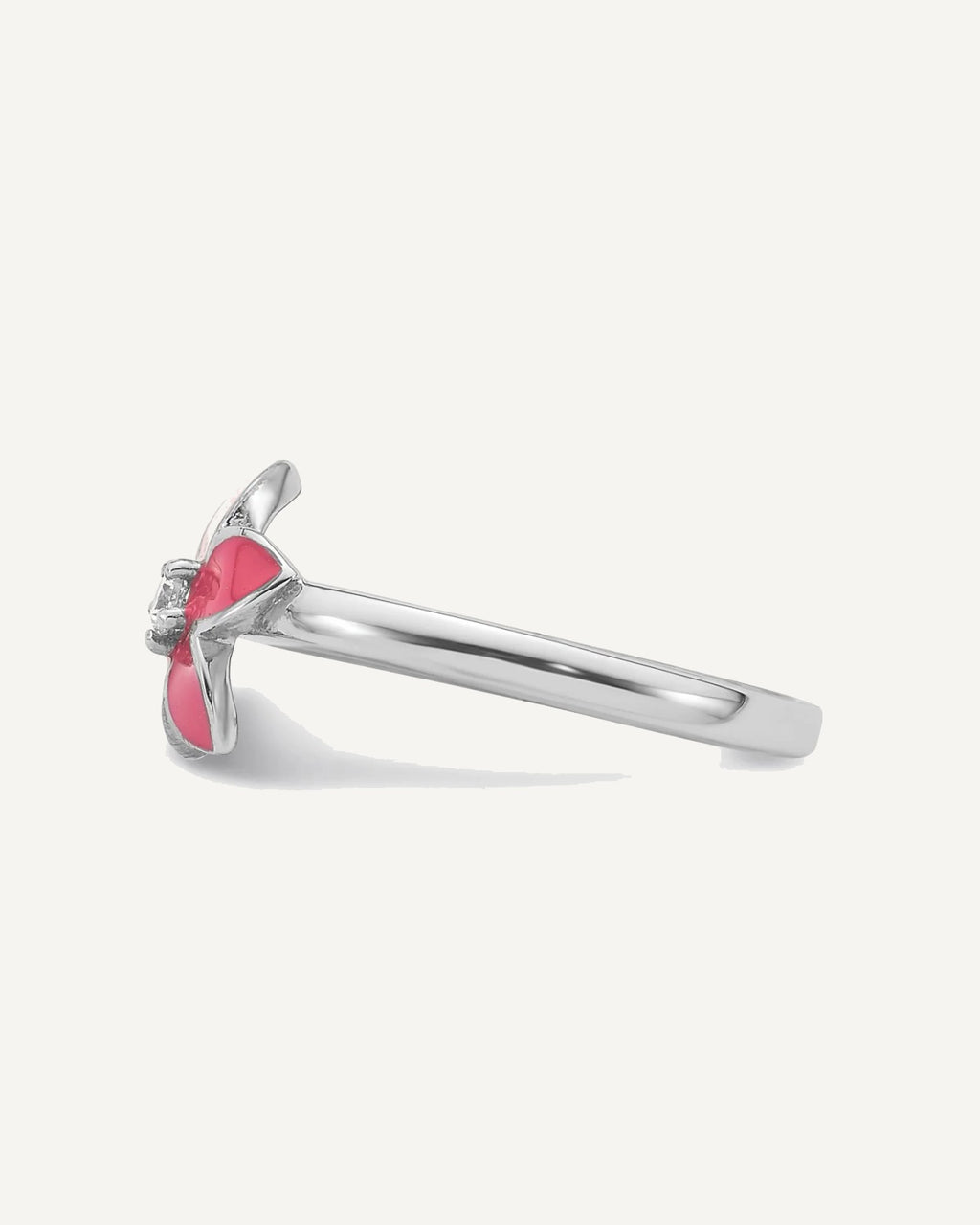 Sterling Silver RH-plated Pink Enameled and CZ Flower Children's Ring – View 3