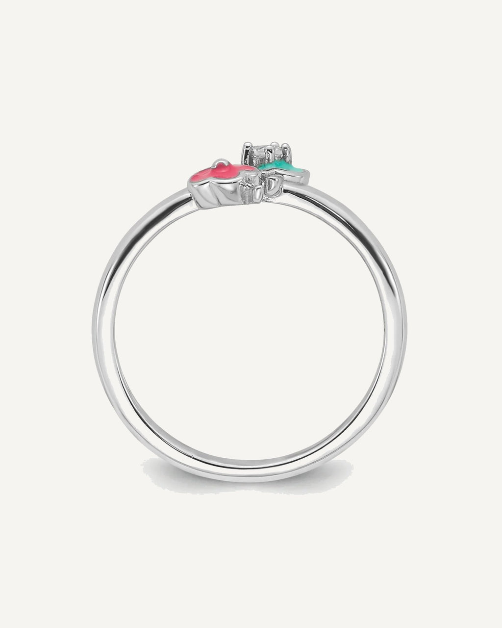 Sterling Silver RH-plated Blue/Pink Enameled and CZ Floral Size 3 Ring – View 2