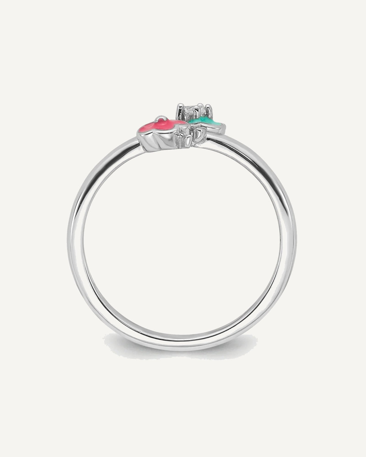 Sterling Silver RH-plated Blue/Pink Enameled and CZ Floral Size 3 Ring – View 2