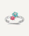 Sterling Silver RH-plated Blue/Pink Enameled and CZ Floral Size 3 Ring – View 1