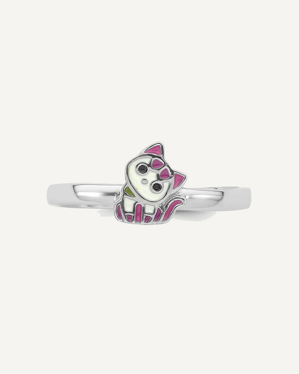 Sterling Silver Rhodium-plated Multi-color Enameled Kitty Size 3 Ring – View 4