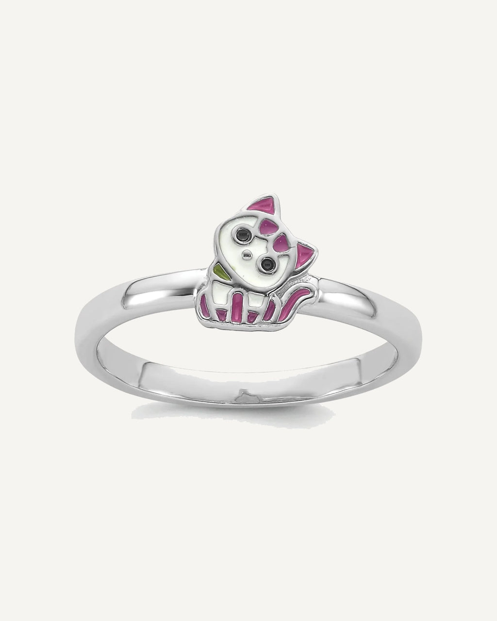 Sterling Silver Rhodium-plated Multi-color Enameled Kitty Size 3 Ring – View 1