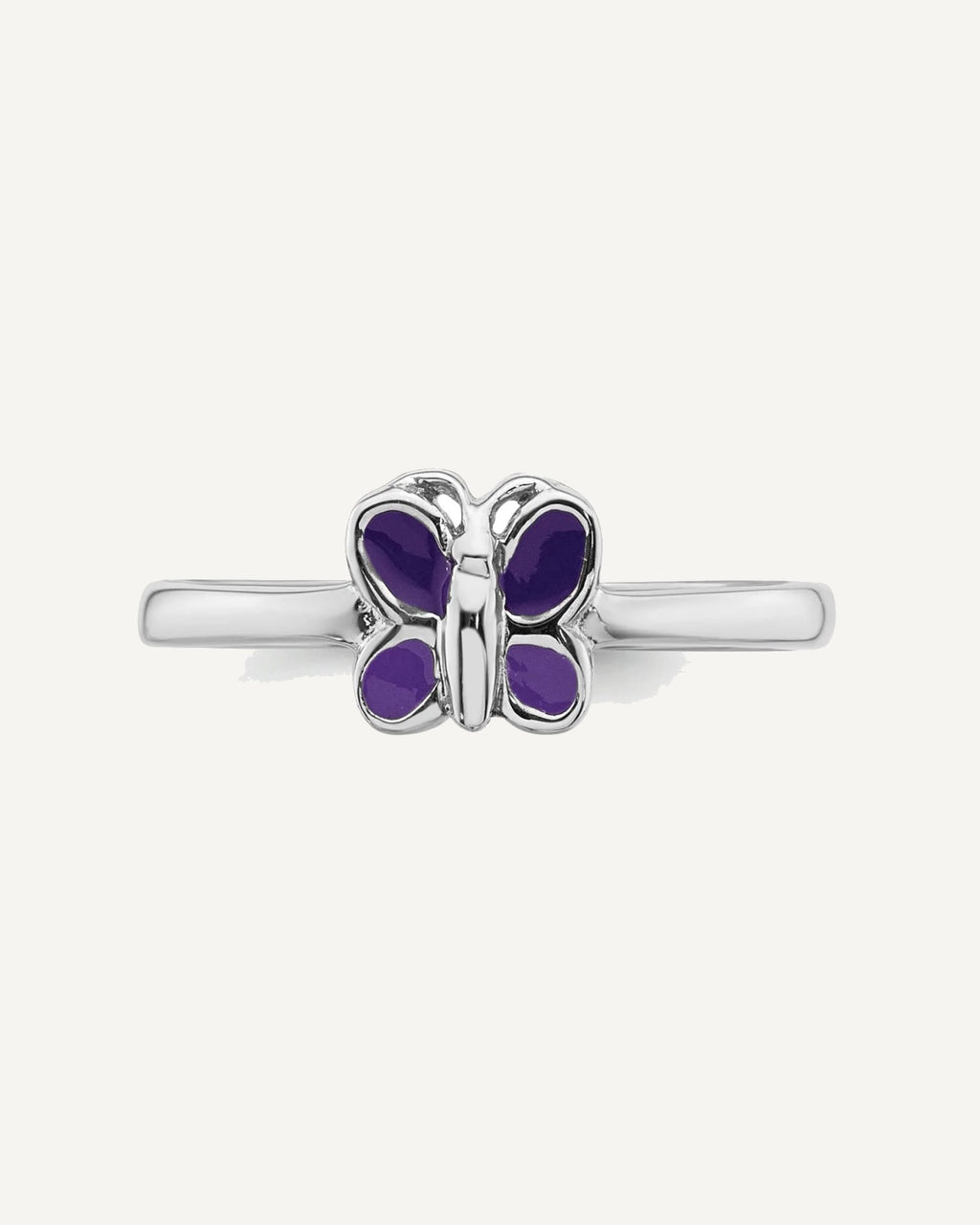 Sterling Silver Rhodium-plated Purple Enamel Butterfly Size 3 Ring – View 4