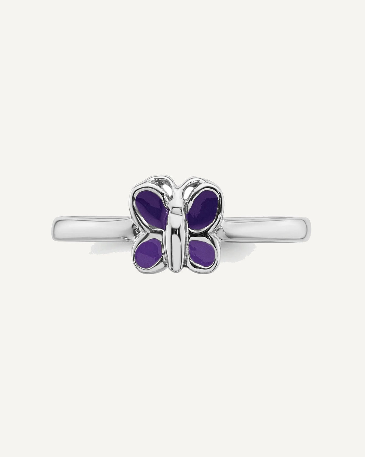 Sterling Silver Rhodium-plated Purple Enamel Butterfly Size 3 Ring – View 4