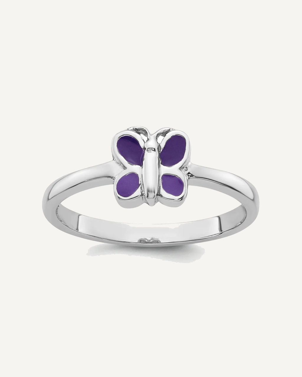Sterling Silver Rhodium-plated Purple Enamel Butterfly Size 3 Ring – View 1