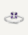 Sterling Silver Rhodium-plated Purple Enamel Butterfly Size 3 Ring – View 1