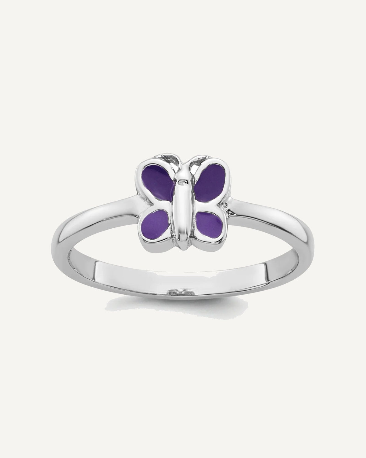 Sterling Silver Rhodium-plated Purple Enamel Butterfly Size 3 Ring – View 1