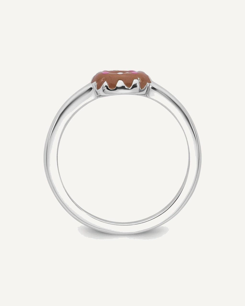 Sterling Silver Rhodium-plated Children's Size 3 Brown with Pink and White Enamel Sprinkled Donut Ring – View 2