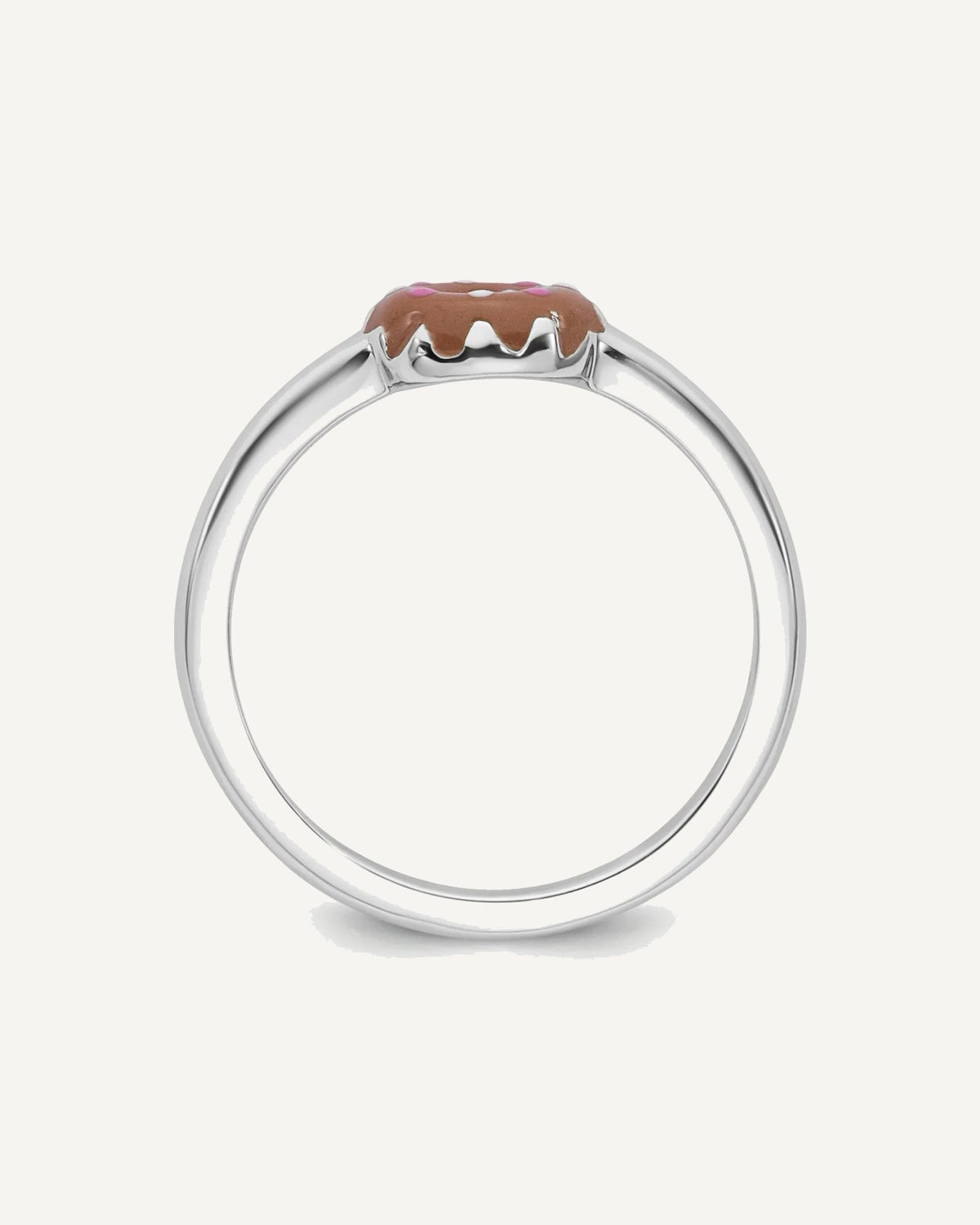 Sterling Silver Rhodium-plated Children's Size 3 Brown with Pink and White Enamel Sprinkled Donut Ring – View 2