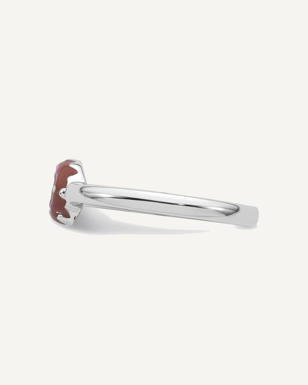 Sterling Silver Rhodium-plated Children's Size 3 Brown with Pink and White Enamel Sprinkled Donut Ring – View 3