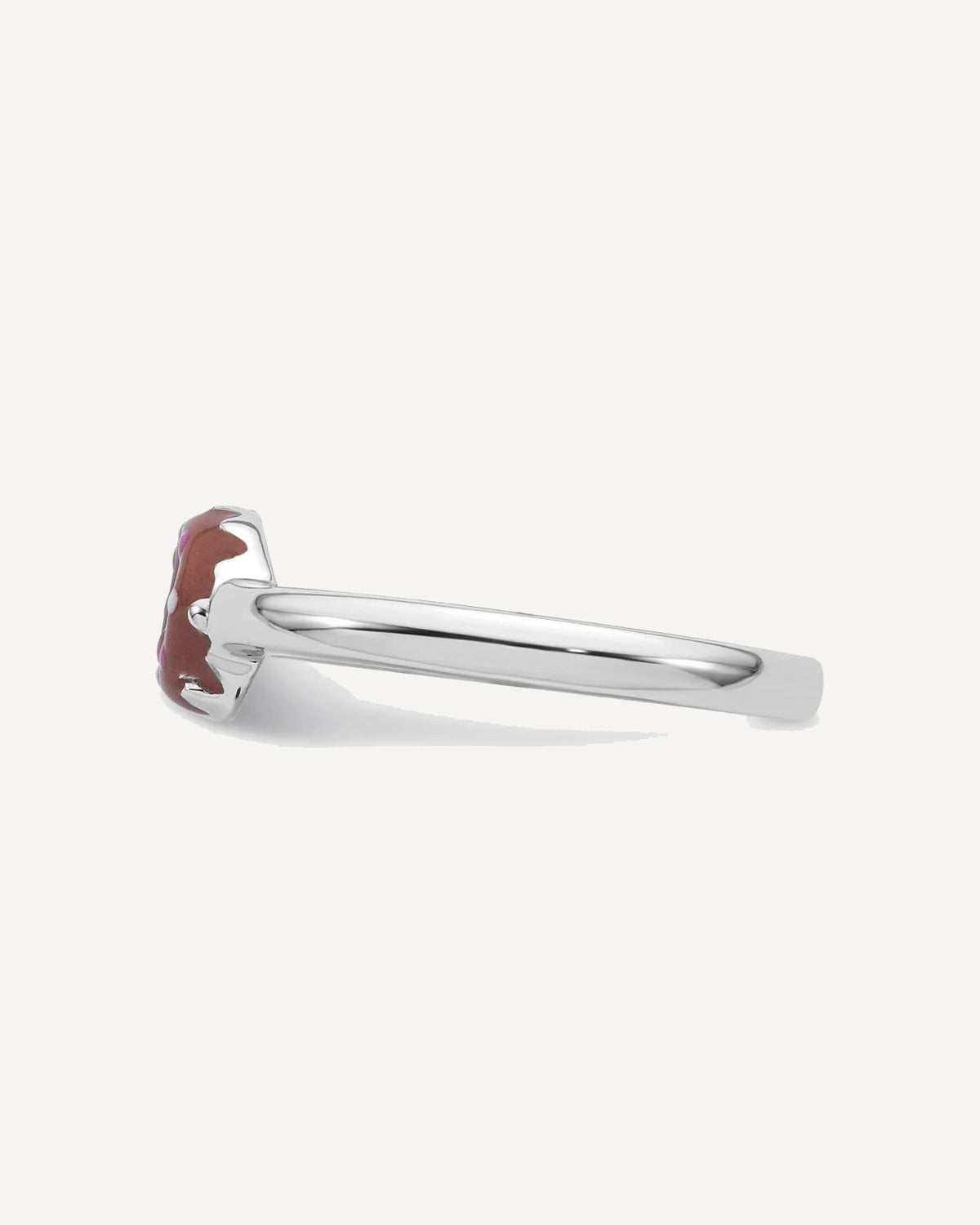 Sterling Silver Rhodium-plated Children's Size 3 Brown with Pink and White Enamel Sprinkled Donut Ring – View 3