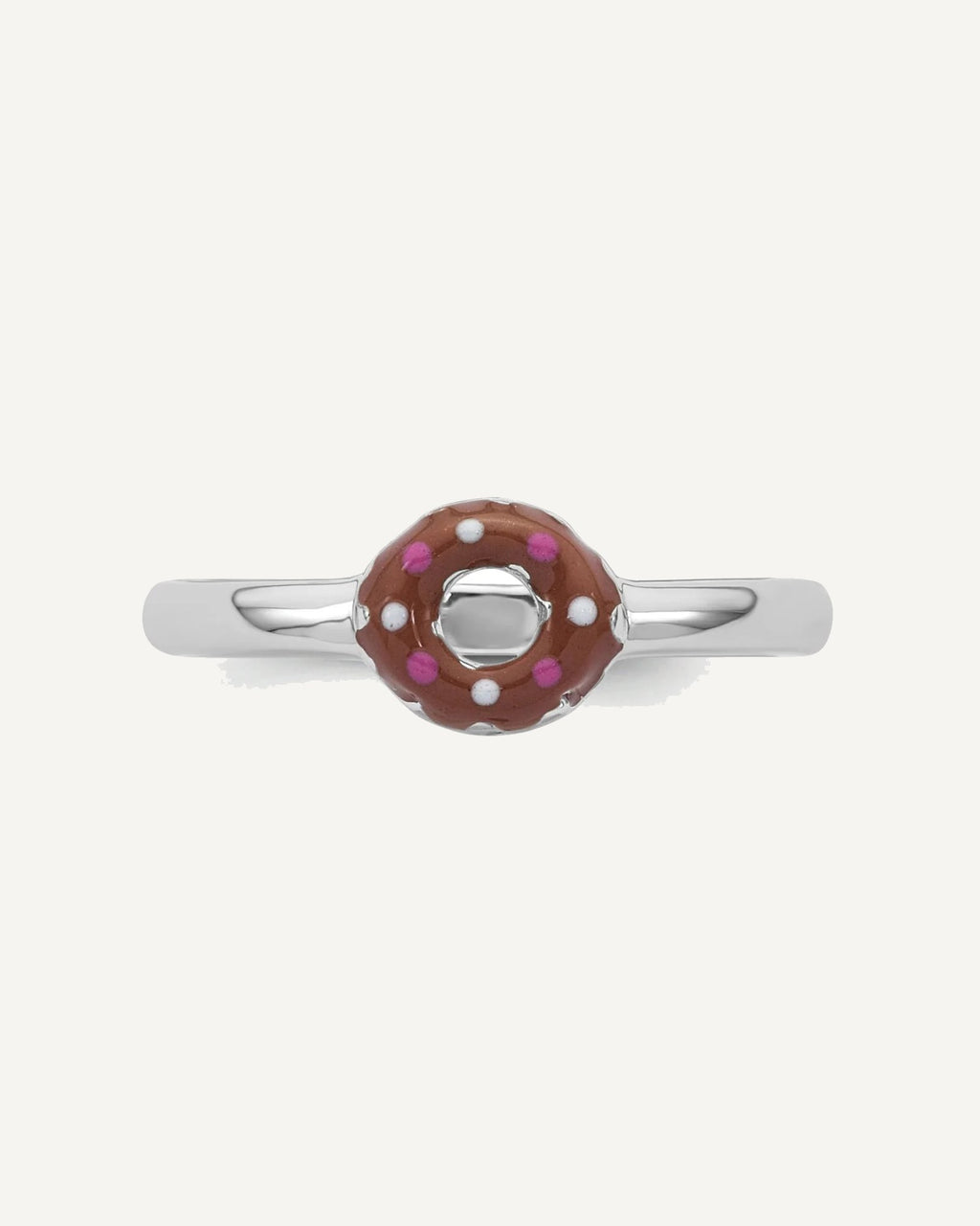 Sterling Silver Rhodium-plated Children's Size 3 Brown with Pink and White Enamel Sprinkled Donut Ring – View 4