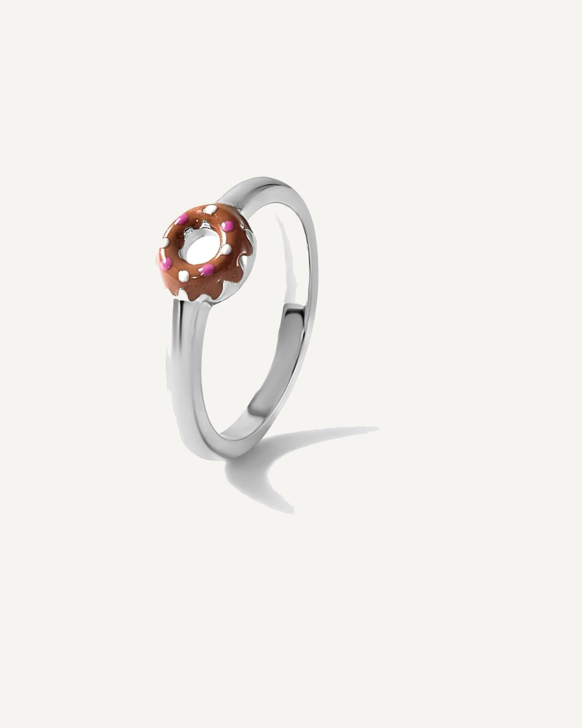 Sterling Silver Rhodium-plated Children's Size 3 Brown with Pink and White Enamel Sprinkled Donut Ring – View 7