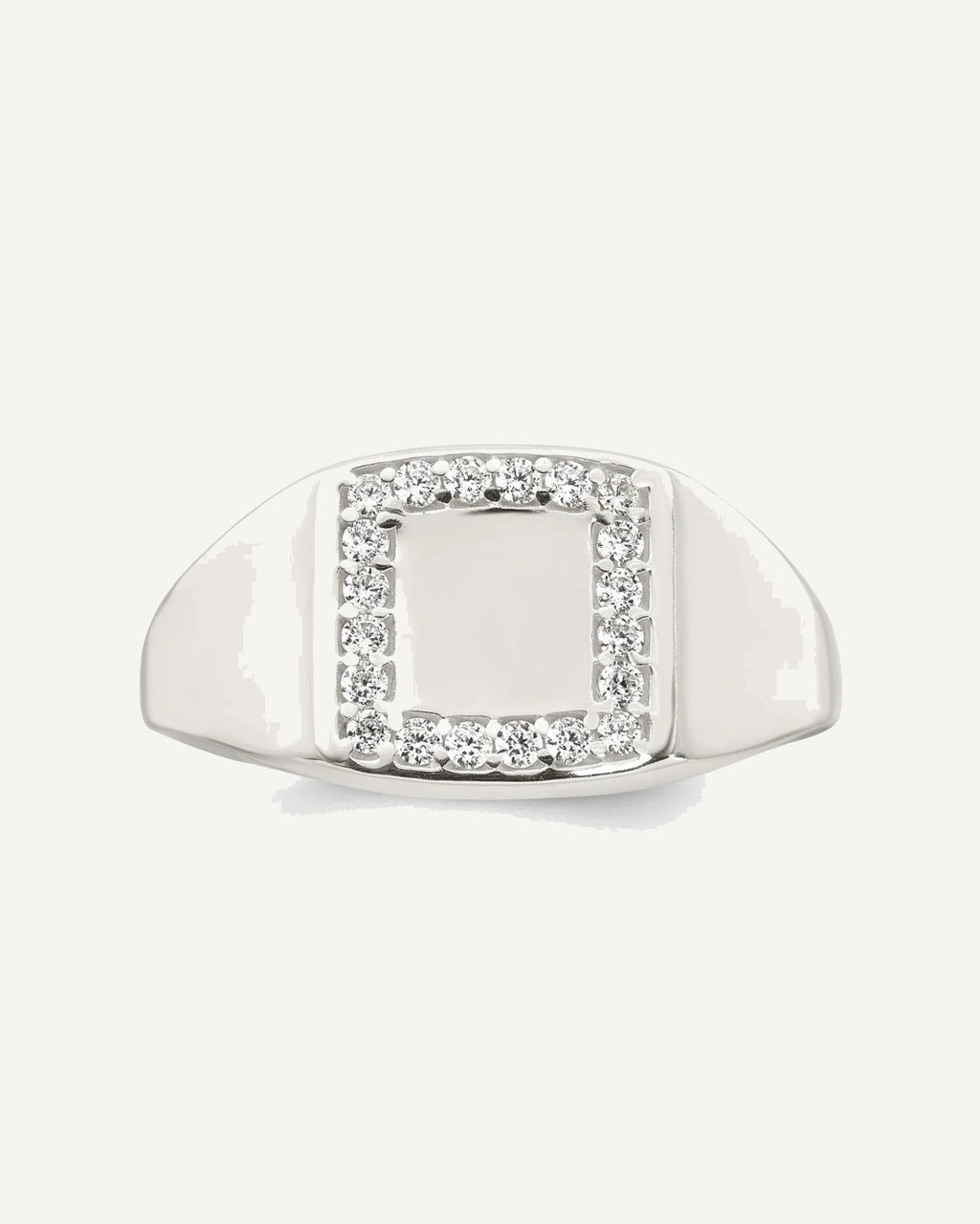 Sterling Silver Polished White CZ Square Border Size 9 Mens Signet Ring – View 4