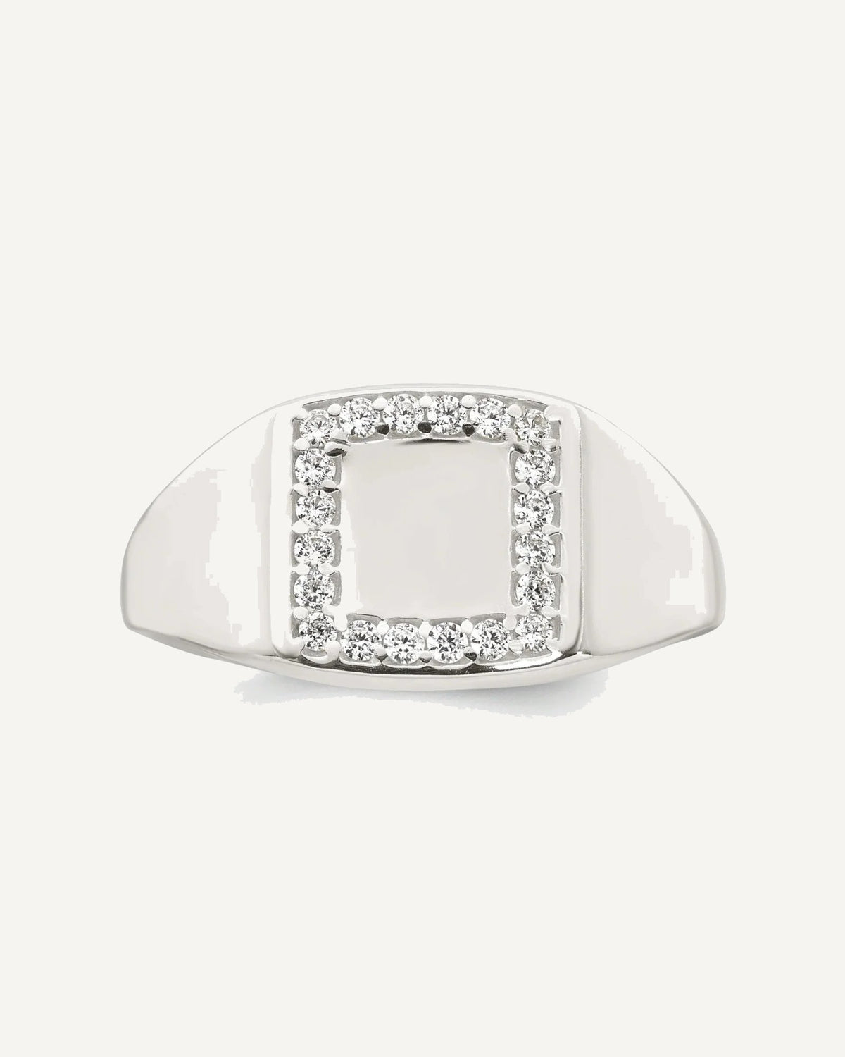 Sterling Silver Polished White CZ Square Border Size 9 Mens Signet Ring – View 4
