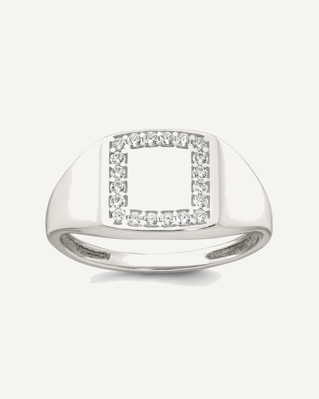 Sterling Silver Polished White CZ Square Border Size 9 Mens Signet Ring – View 1