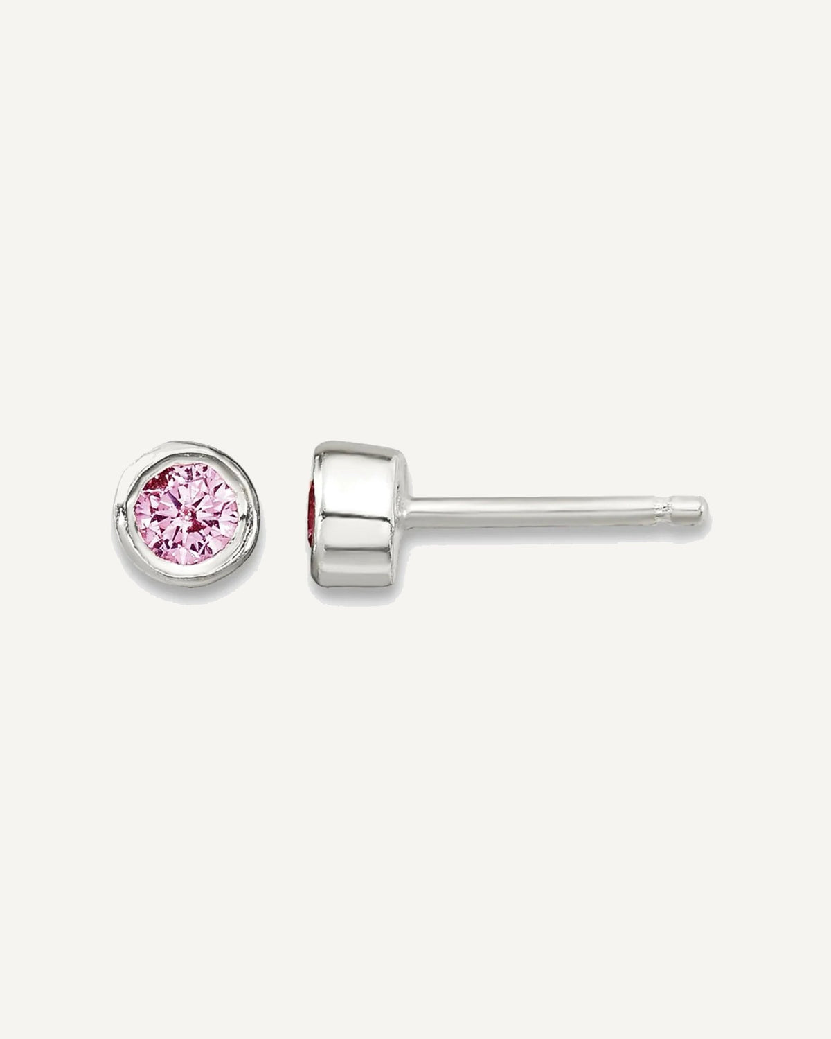 Sterling Silver Polished Pink Bezel Set CZ 14 Inch Necklace and Stud Earrings Set – View 2