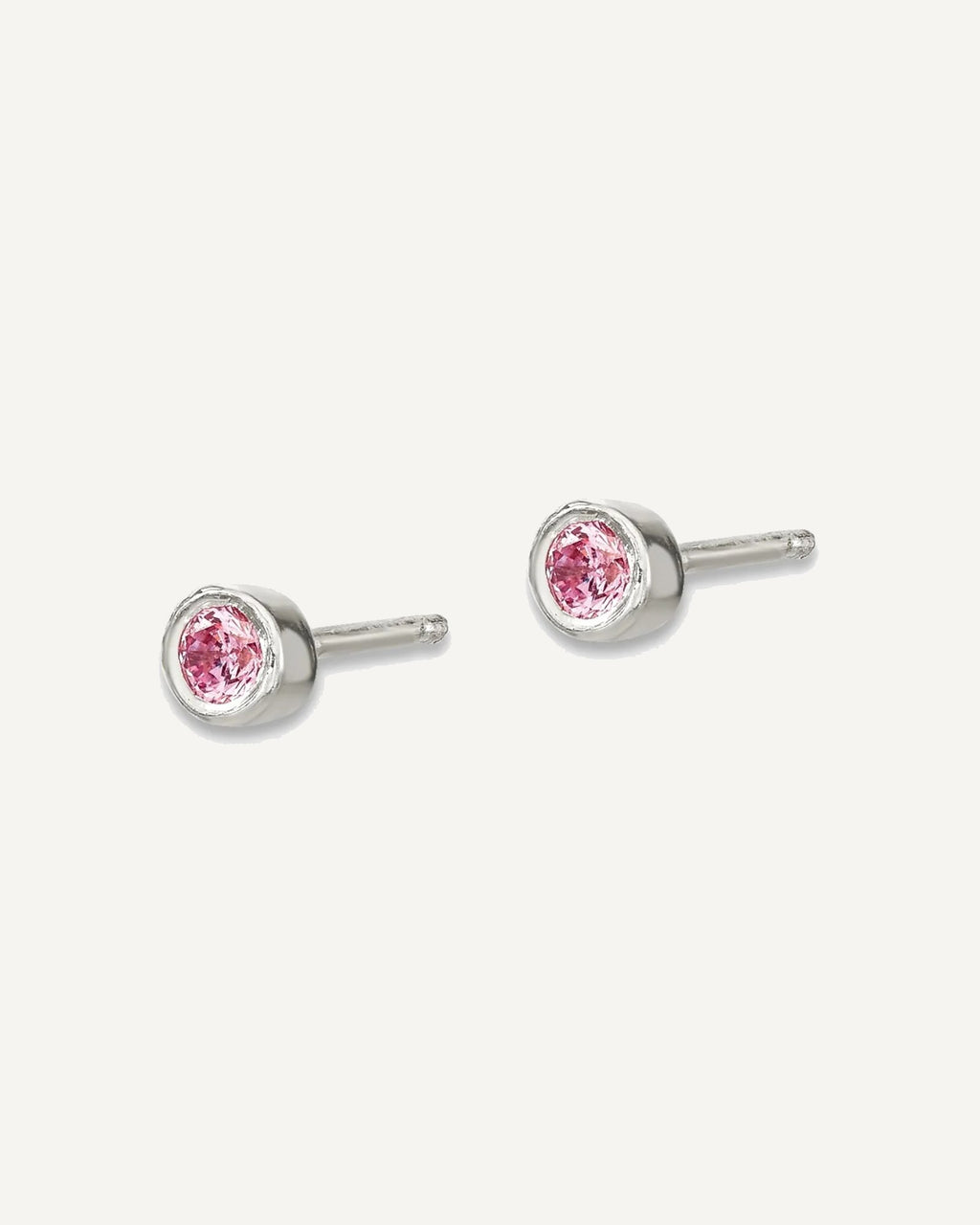 Sterling Silver Polished Pink Bezel Set CZ 14 Inch Necklace and Stud Earrings Set – View 3