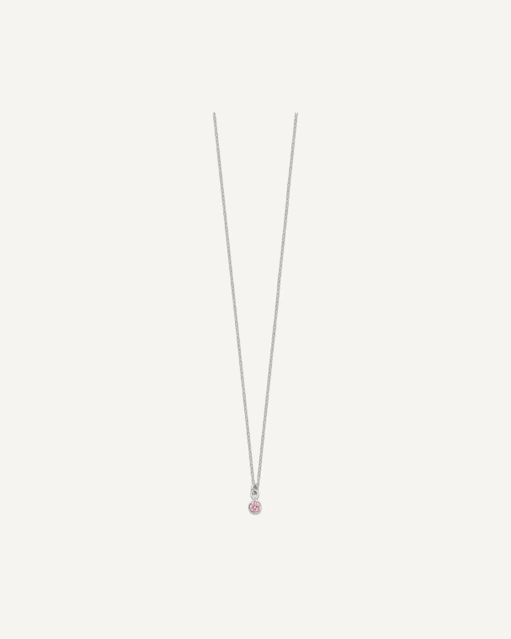 Sterling Silver Polished Pink Bezel Set CZ 14 Inch Necklace and Stud Earrings Set – View 5
