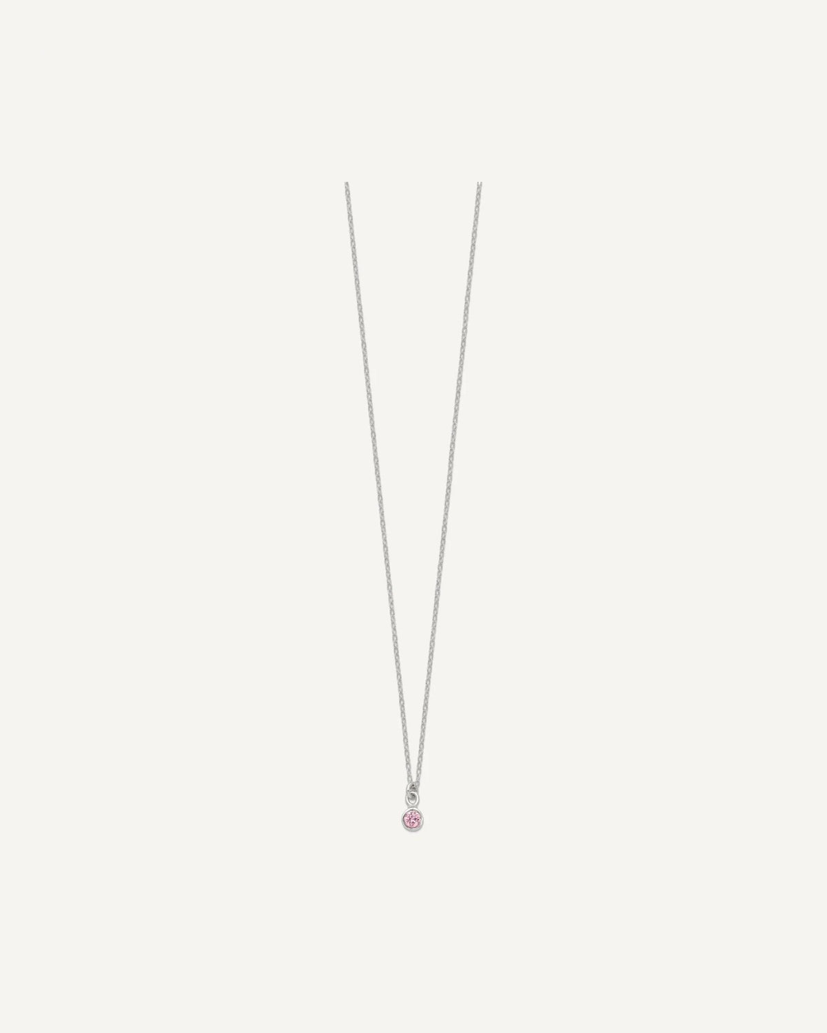 Sterling Silver Polished Pink Bezel Set CZ 14 Inch Necklace and Stud Earrings Set – View 5