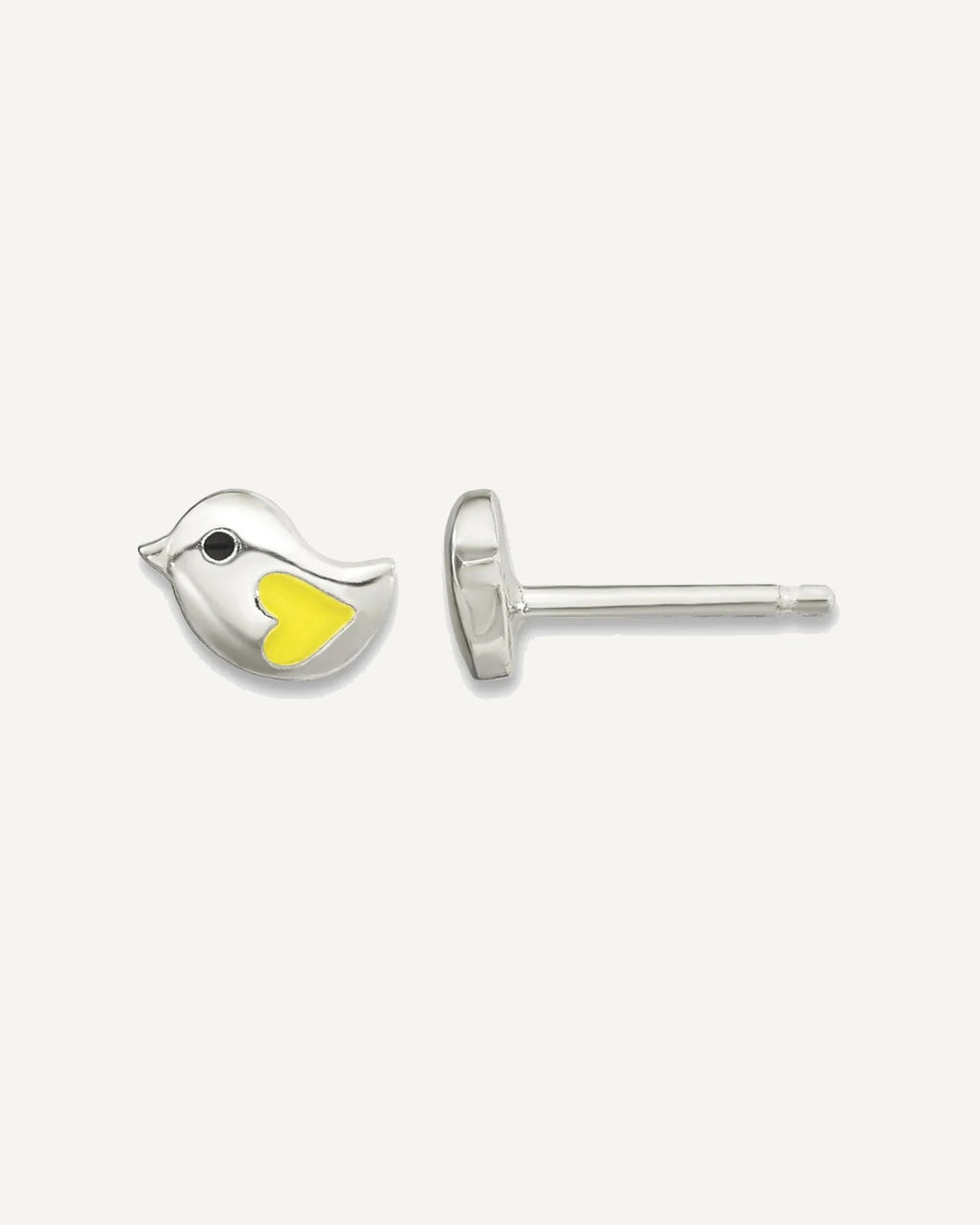 Sterling Silver Polished Yellow and Black Enameled Bird 14 Inch Necklace and Post Earrings Set – View 2