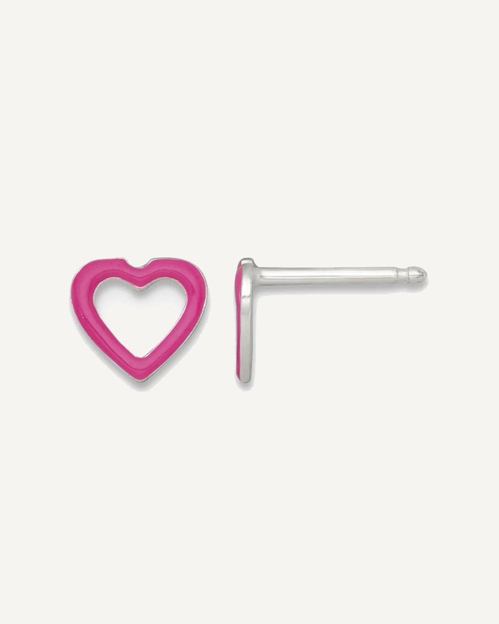 Sterling Silver Polished Pink Enamel Open Heart Youth 14 inch Necklace and Earrings Set – View 2