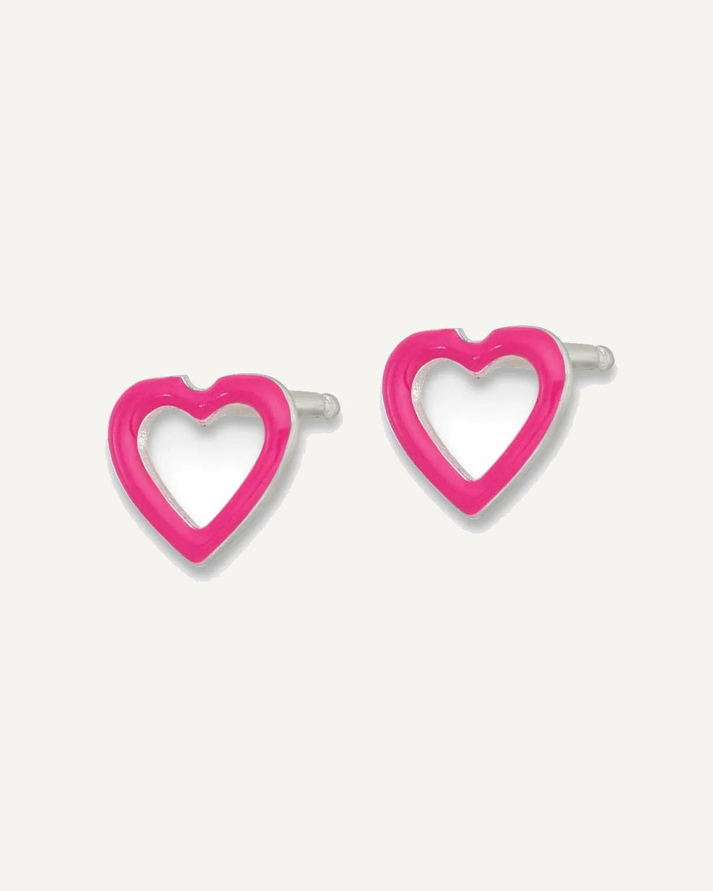 Sterling Silver Polished Pink Enamel Open Heart Youth 14 inch Necklace and Earrings Set – View 3