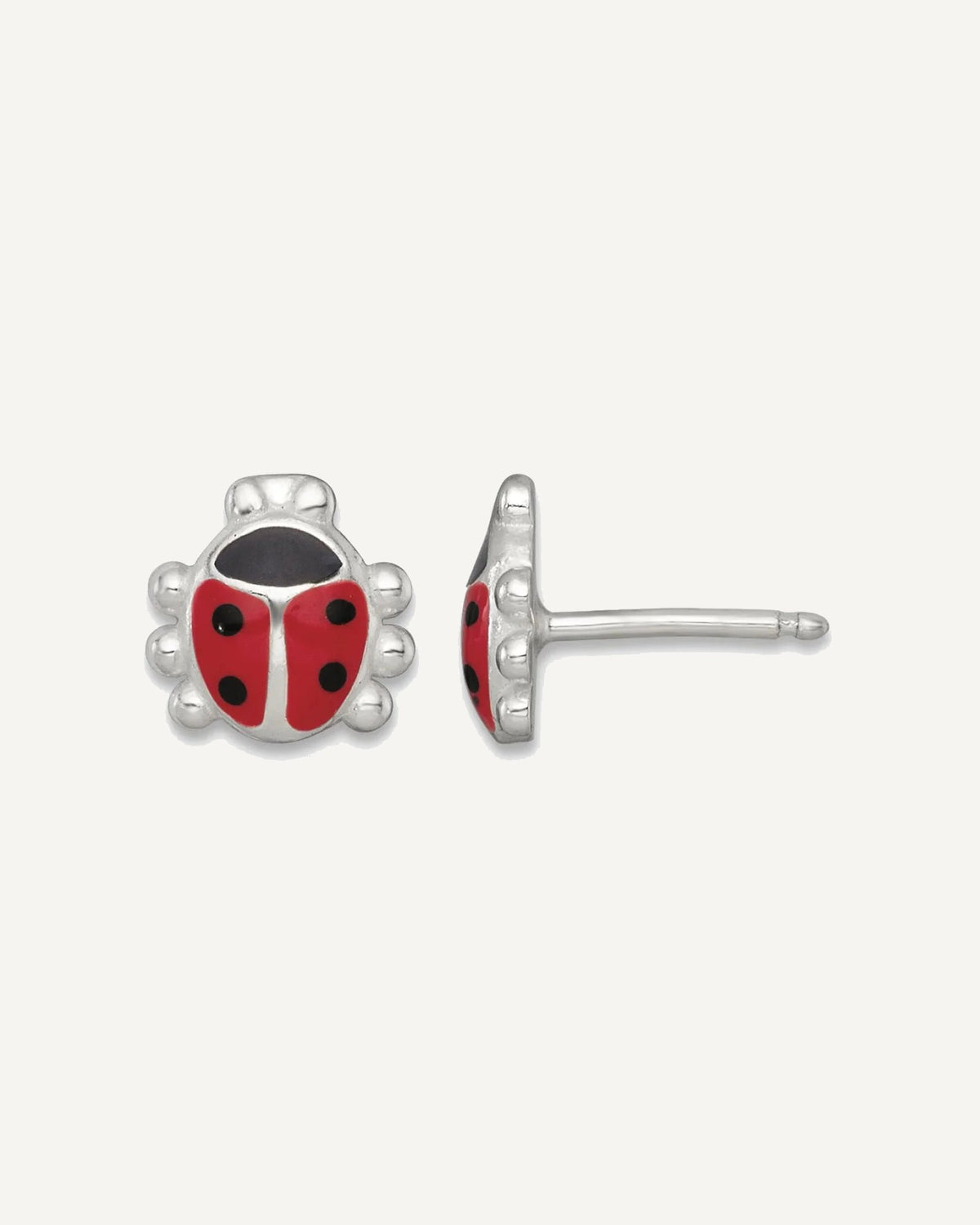 Sterling Silver Polished Red and Black Enameled Ladybug 14 Inch Necklace and Petite Post Earrings Set – View 2
