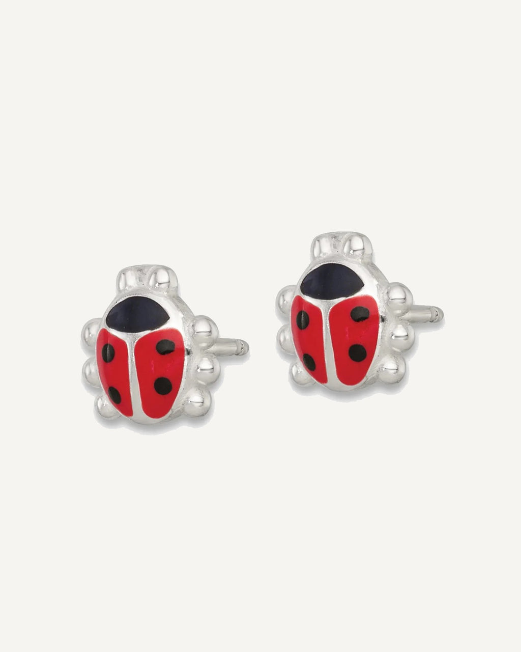 Sterling Silver Polished Red and Black Enameled Ladybug 14 Inch Necklace and Petite Post Earrings Set – View 3