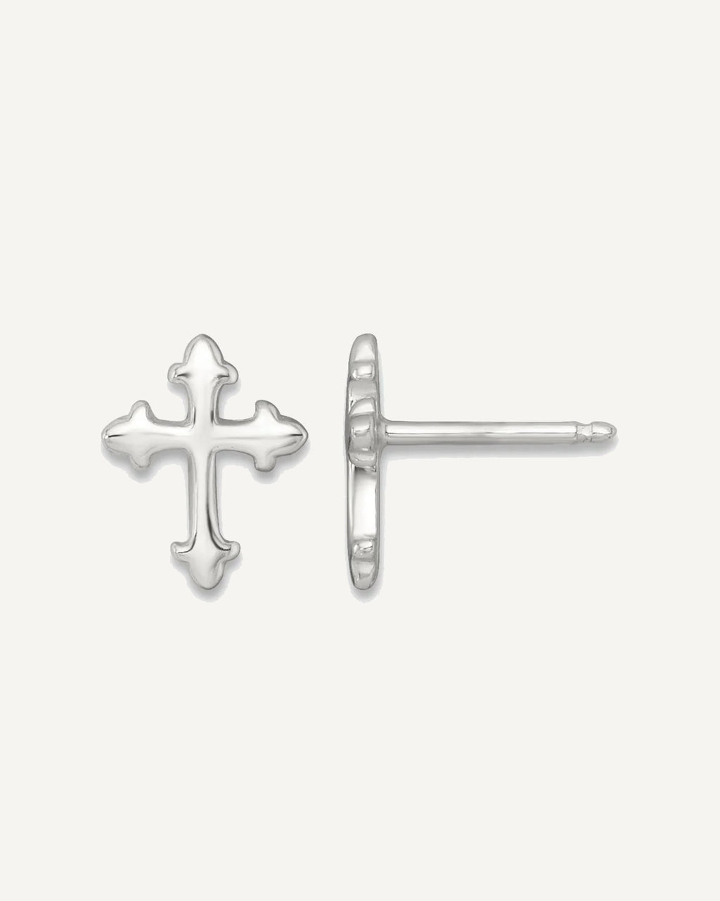 Sterling Silver Polished Cross 14 inch Necklace and Post Earrings Set – View 2